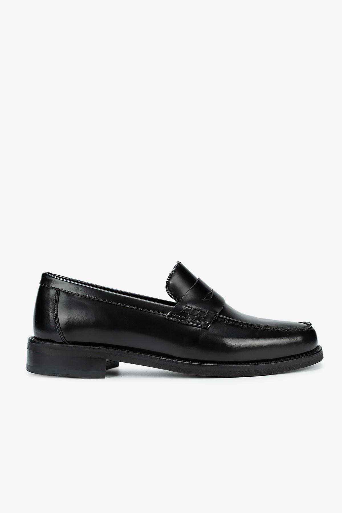 Erkek Açma Deri Jurdan Tabanlı Bantlı Klasik Loafer — Siyah