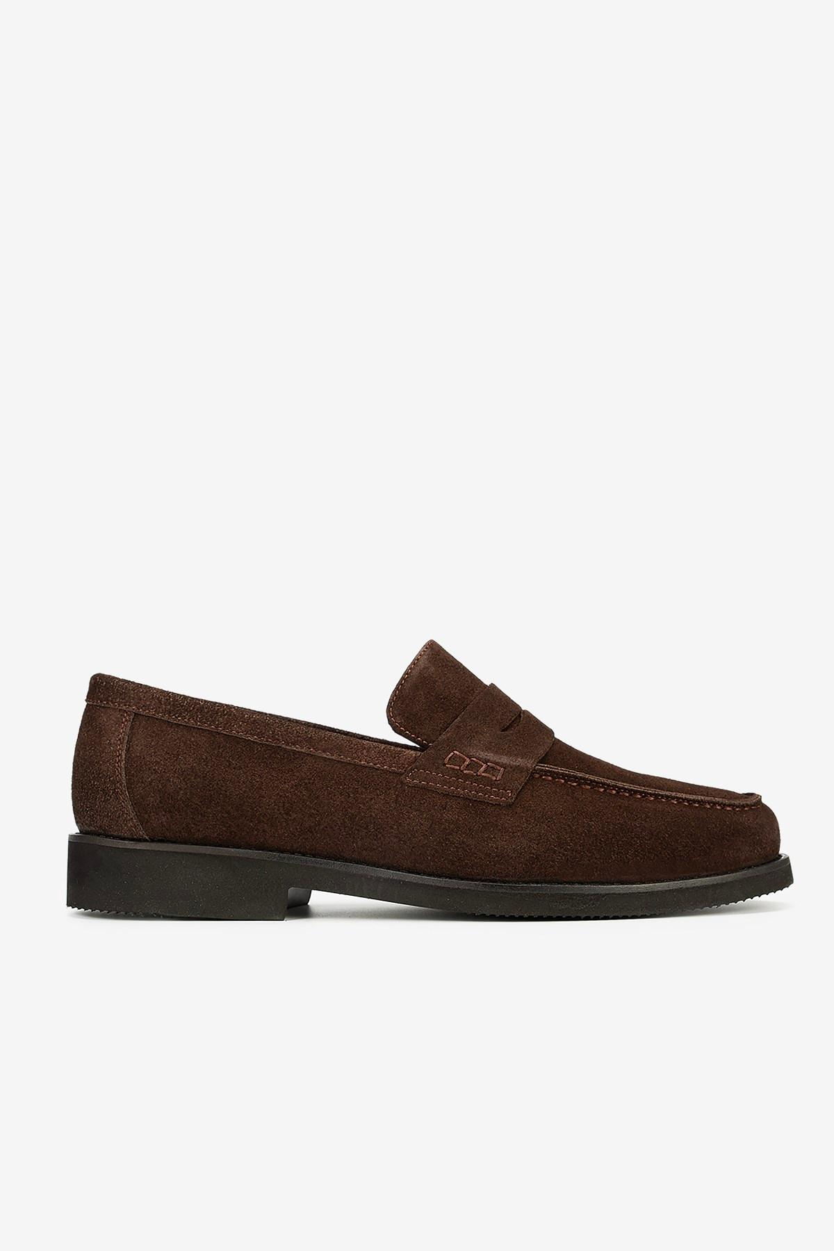 Erkek Süet Eva Tabanlı Bantlı Klasik Loafer — Kahverengi