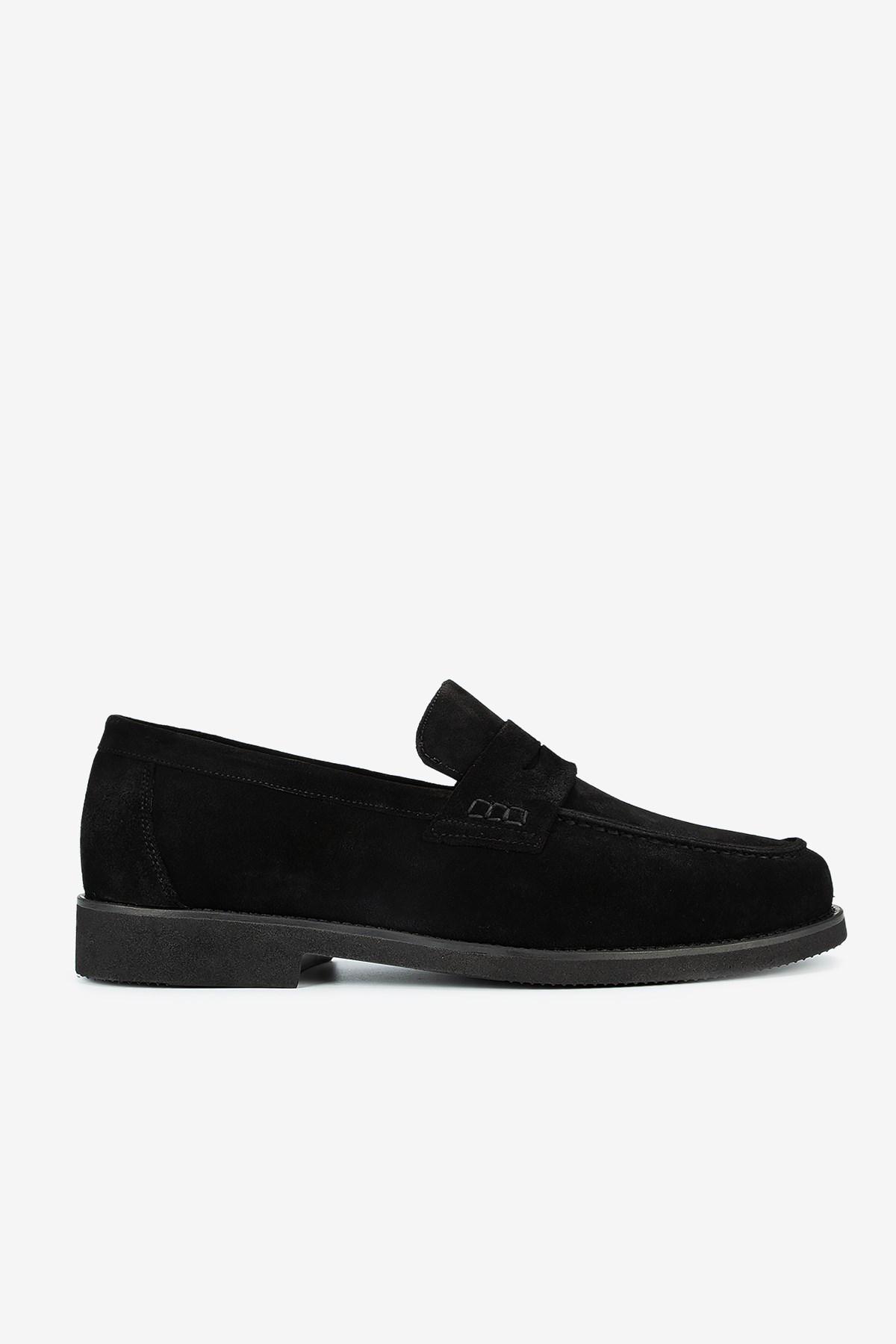 Erkek Süet Eva Tabanlı Bantlı Klasik Loafer — Siyah