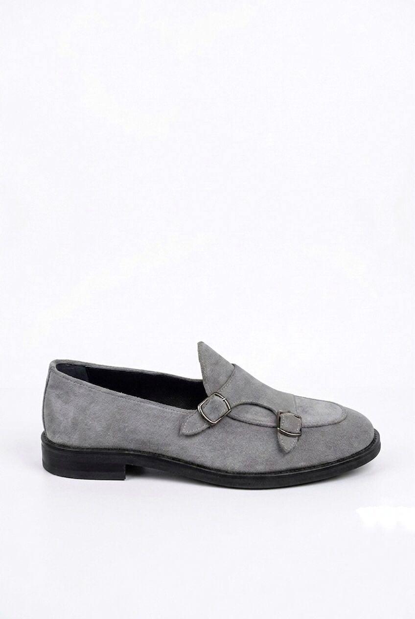 Erkek Süet Eva Tabanlı Tokalı Klasik Loafer — Gri
