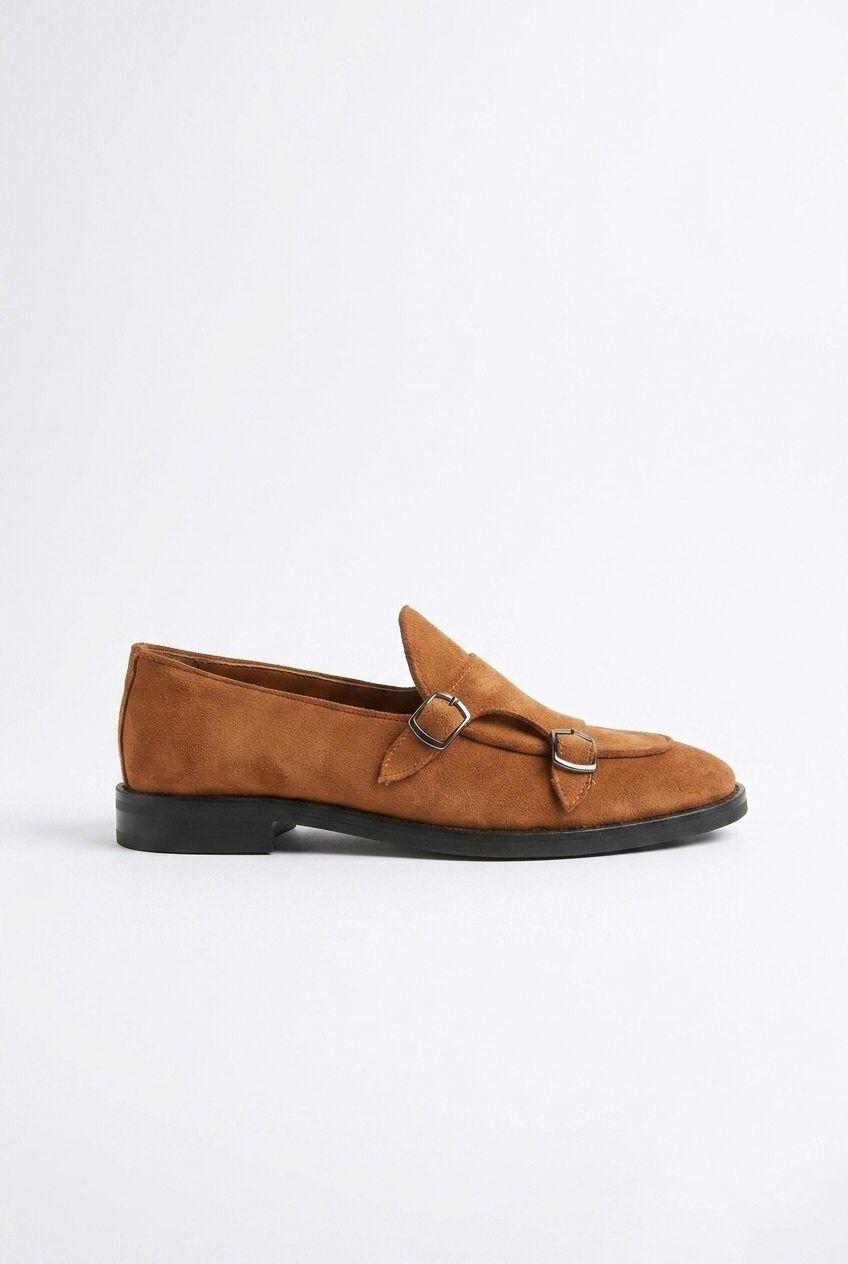 Erkek Süet Eva Tabanlı Bantlı Klasik Loafer — Taba