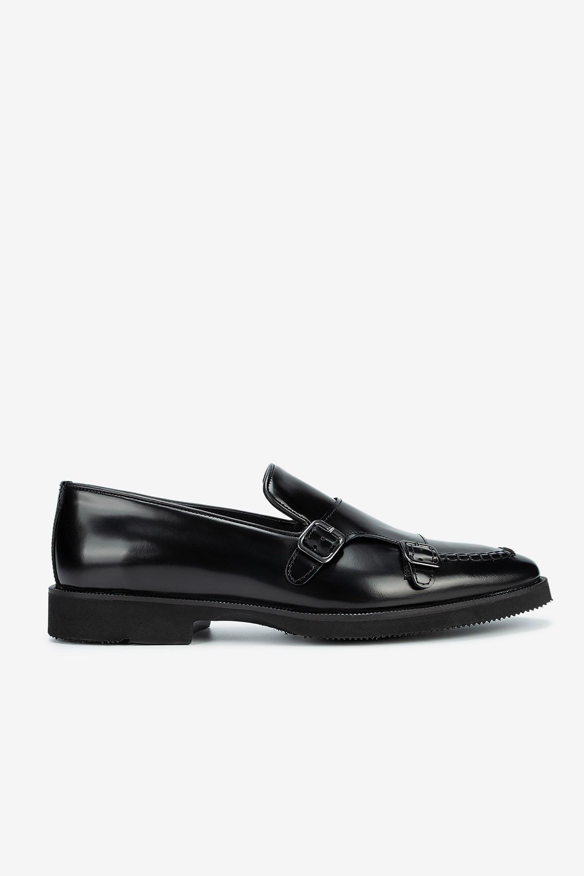 Erkek Açma Deri Eva Tabanlı Tokalı Klasik Loafer — Siyah