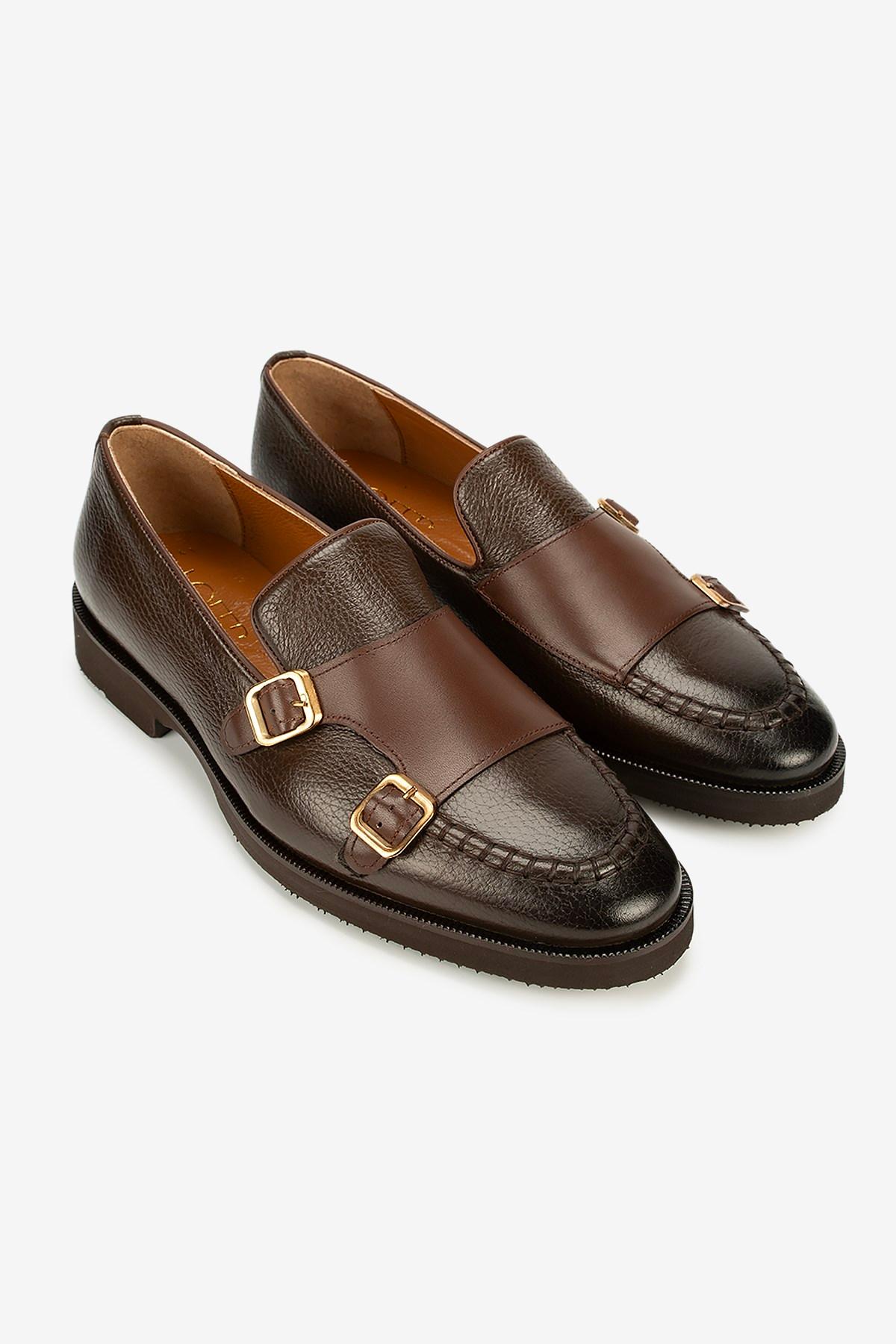 Erkek Floter Deri Eva Tabanlı Tokalı Klasik Loafer — Kahverengi · görsel 2