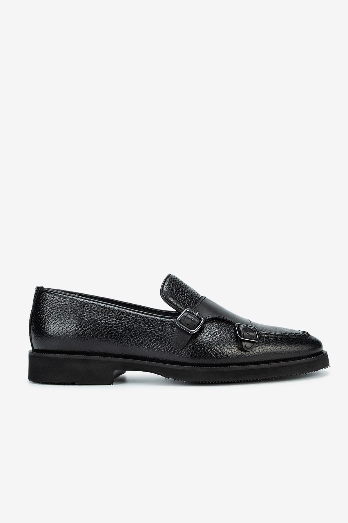 Erkek Floter Deri Eva Tabanlı Tokalı Klasik Loafer — Siyah