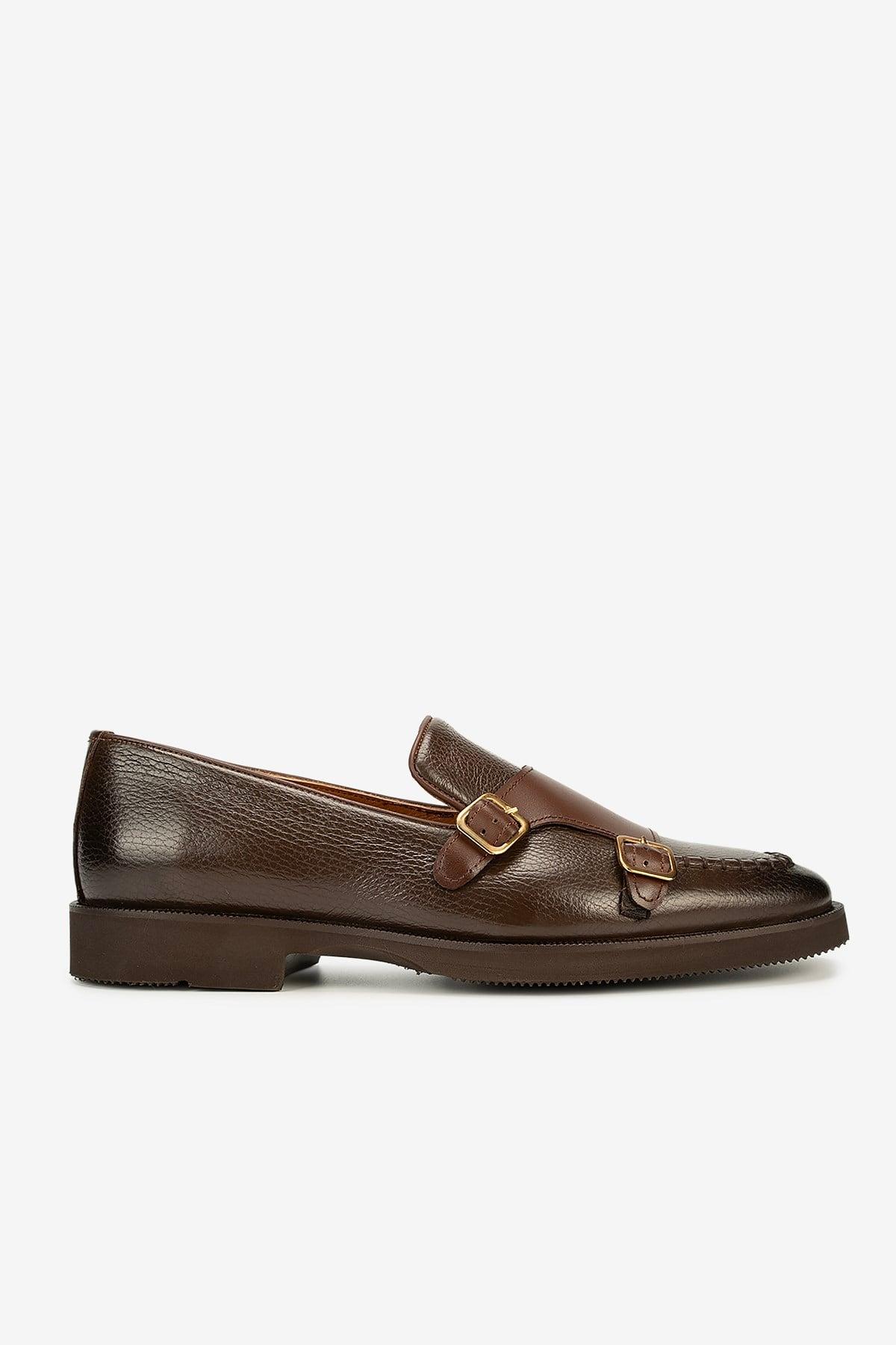 Erkek Floter Deri Eva Tabanlı Tokalı Klasik Loafer — Kahverengi