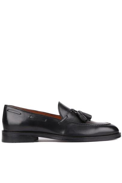 Erkek Deri Püsküllü Klasik Loafer — Siyah