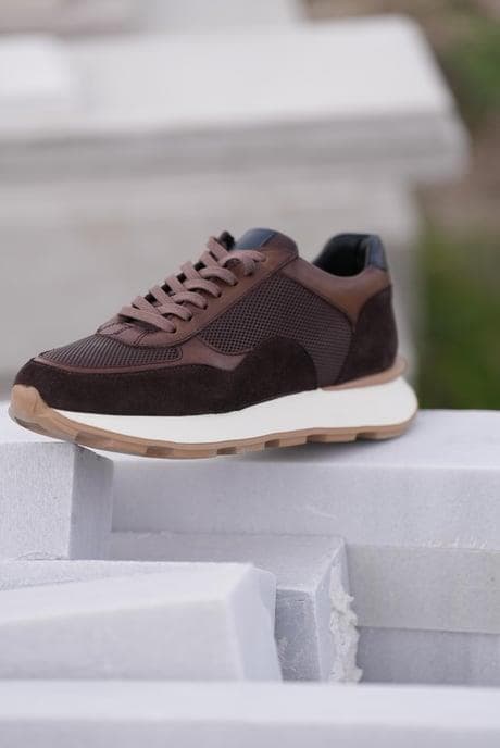 Erkek Deri Retro Sneaker — Kahverengi · görsel 3