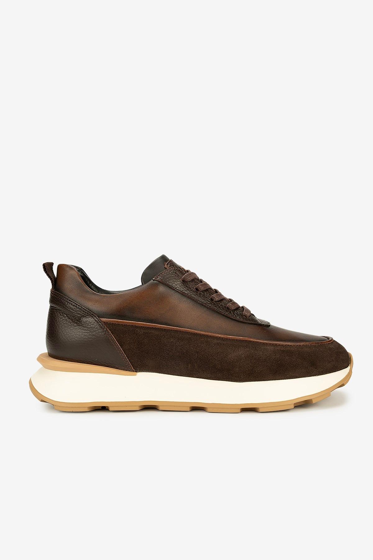 Erkek Süet Retro Sneaker — Kahverengi