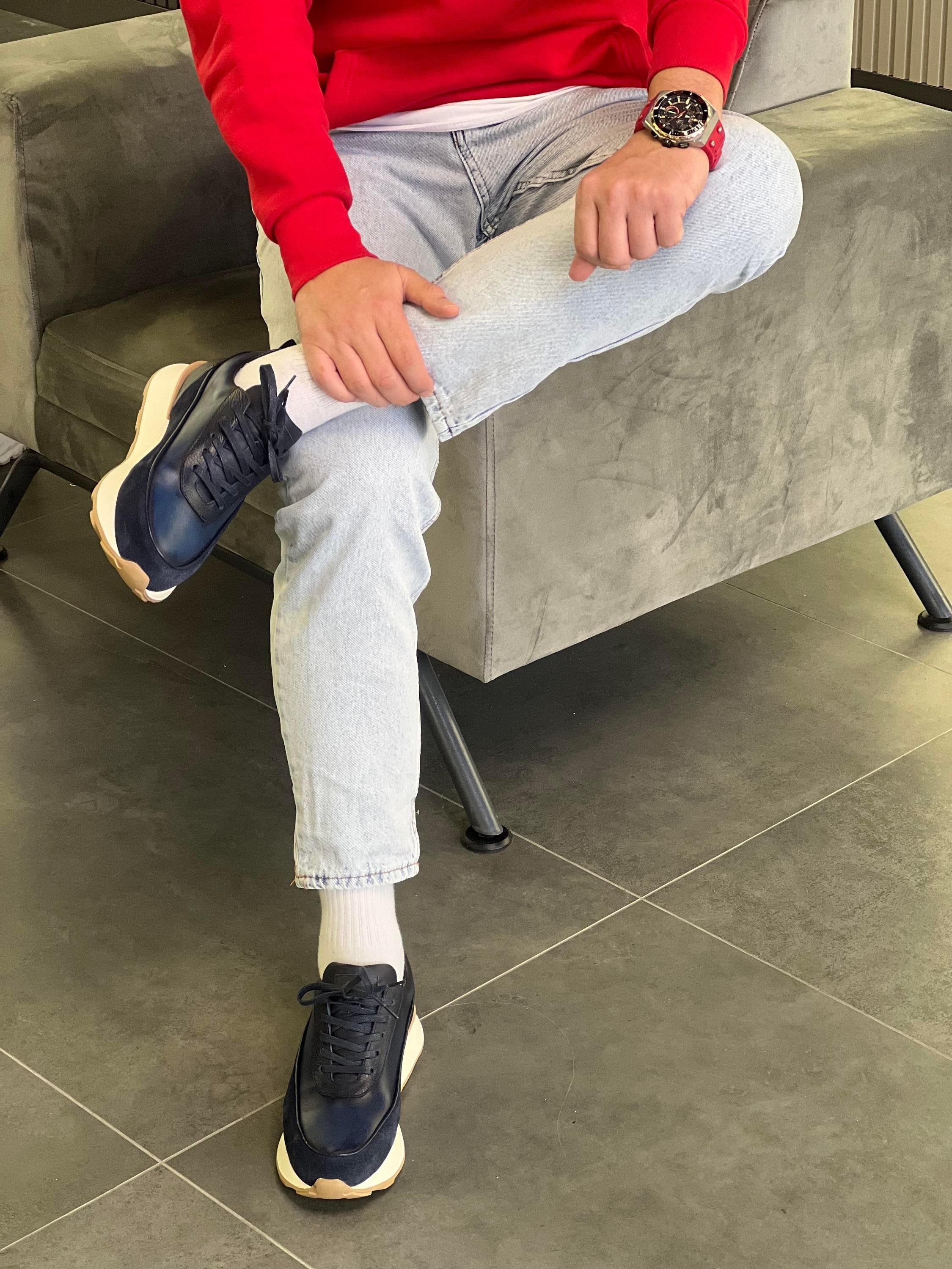 Erkek Süet Retro Sneaker — Lacivert · görsel 3