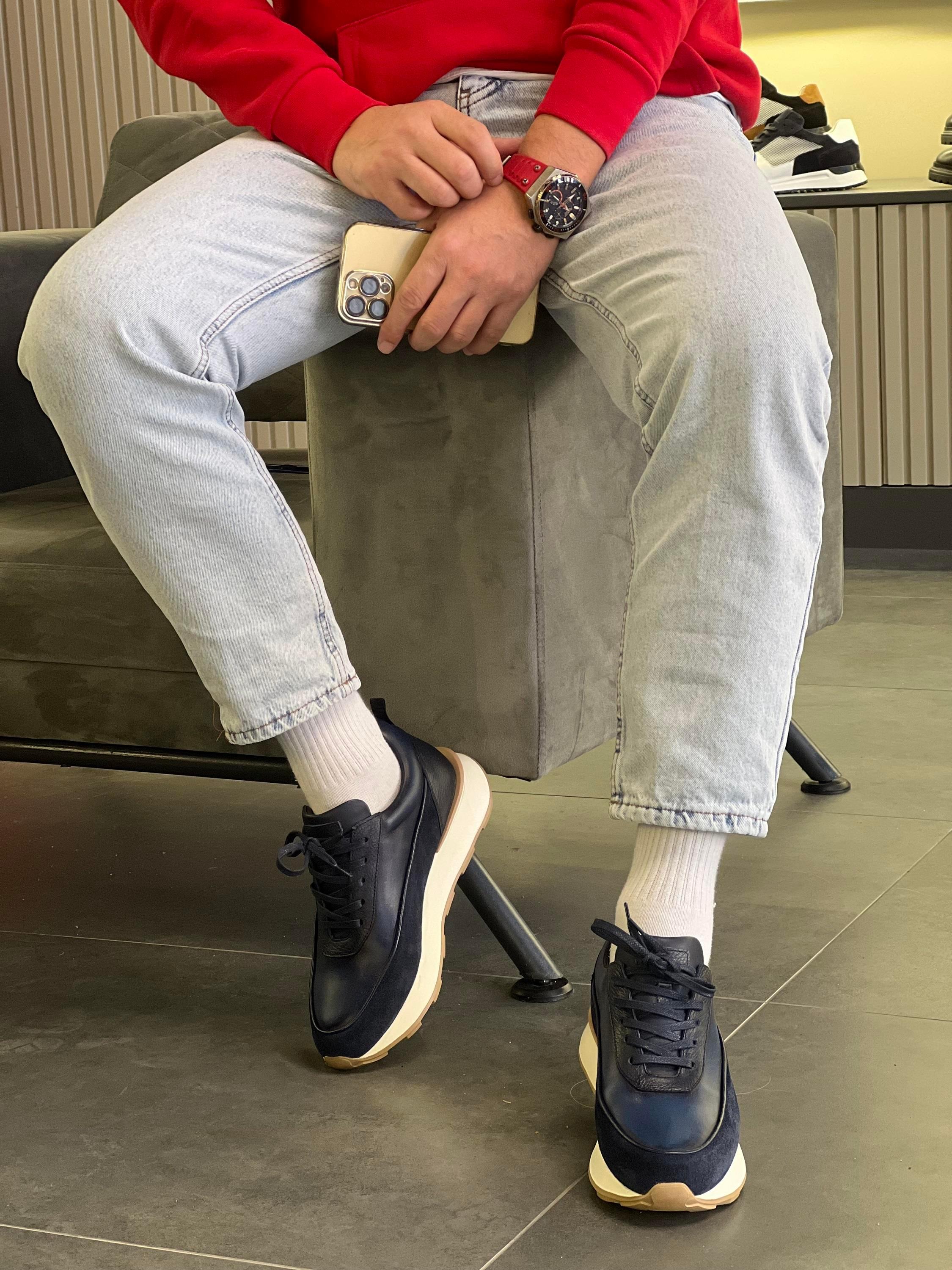 Erkek Süet Retro Sneaker — Lacivert · görsel 4