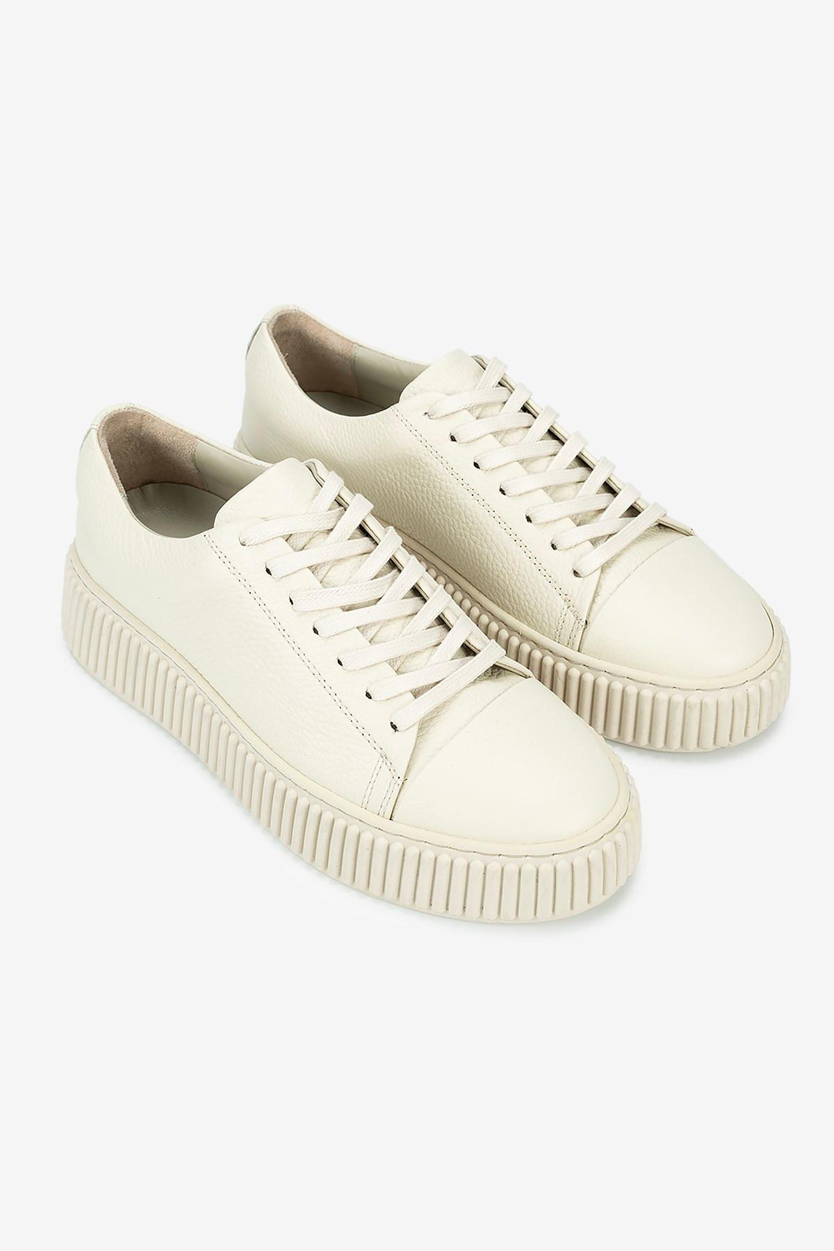 Erkek Floter Deri Kalın Tabanlı Bağcıklı Günlük Sneaker — Bej · görsel 2
