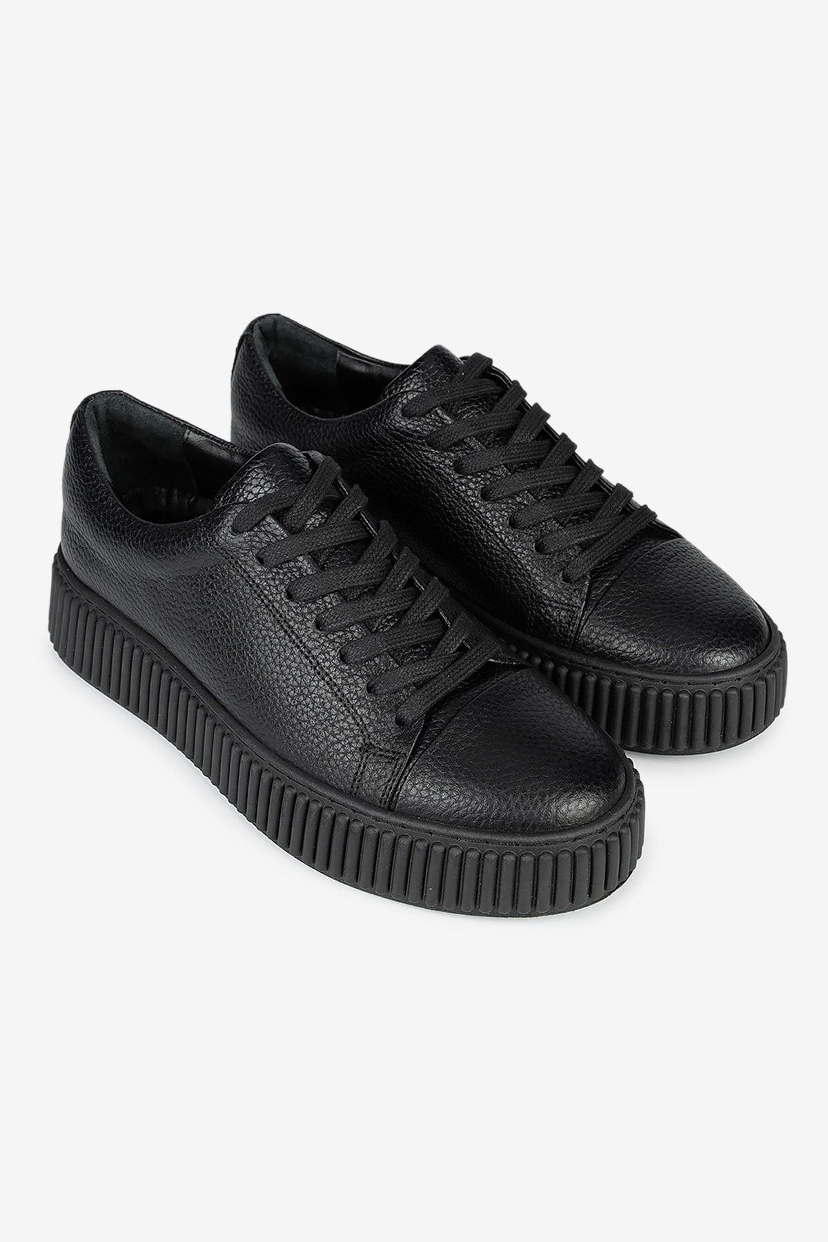 Erkek Floter Deri Kalın Tabanlı Bağcıklı Günlük Sneaker — Siyah · görsel 2