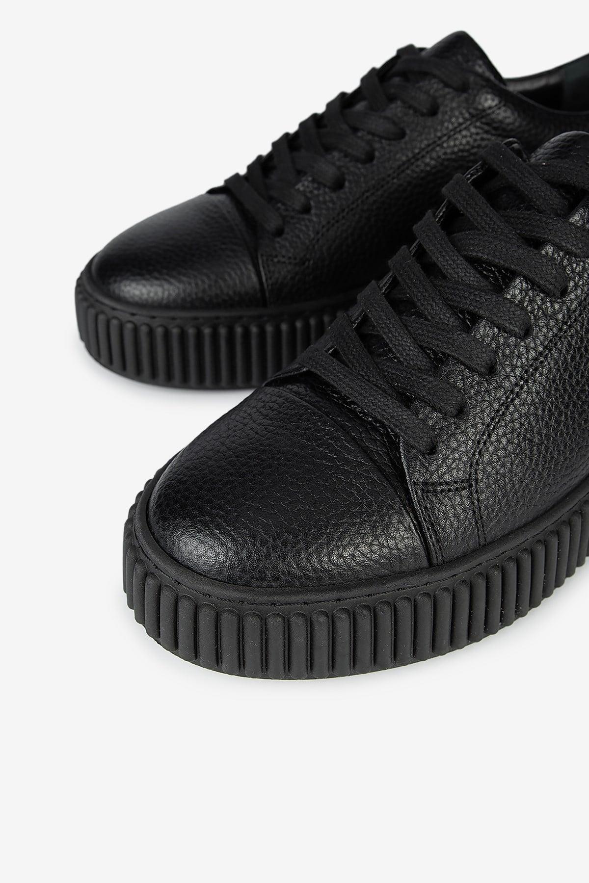 Erkek Floter Deri Kalın Tabanlı Bağcıklı Günlük Sneaker — Siyah · görsel 3