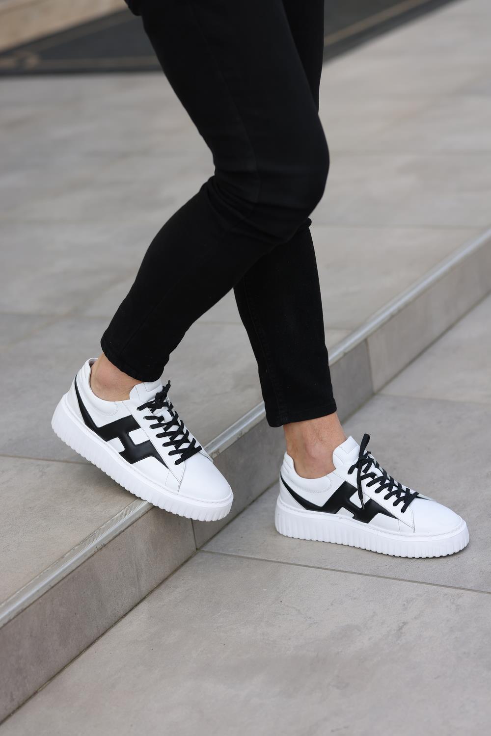 Erkek Deri Şerit Detaylı Sneaker — Beyaz · görsel 4