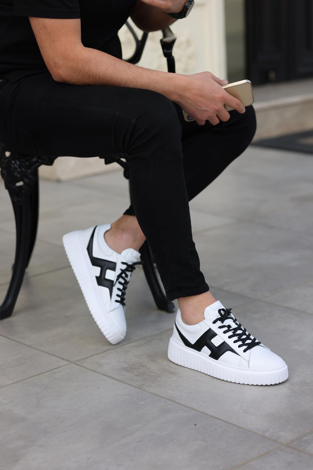 Erkek Deri Şerit Detaylı Sneaker — Beyaz · görsel 3