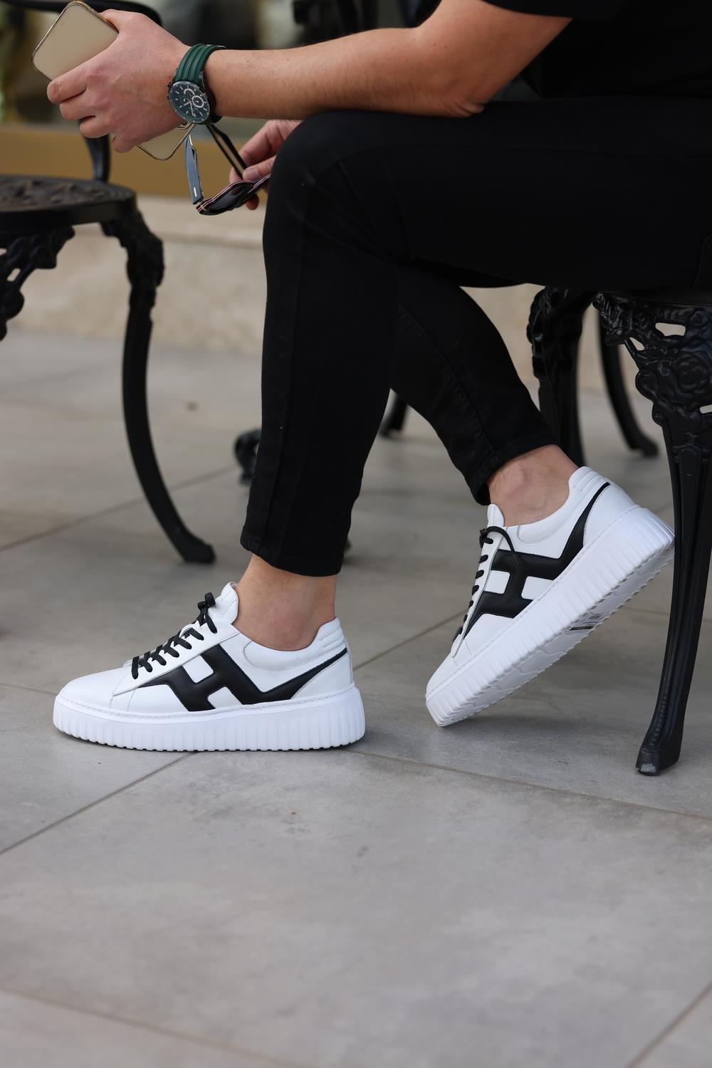 Erkek Deri Şerit Detaylı Sneaker — Beyaz · görsel 2