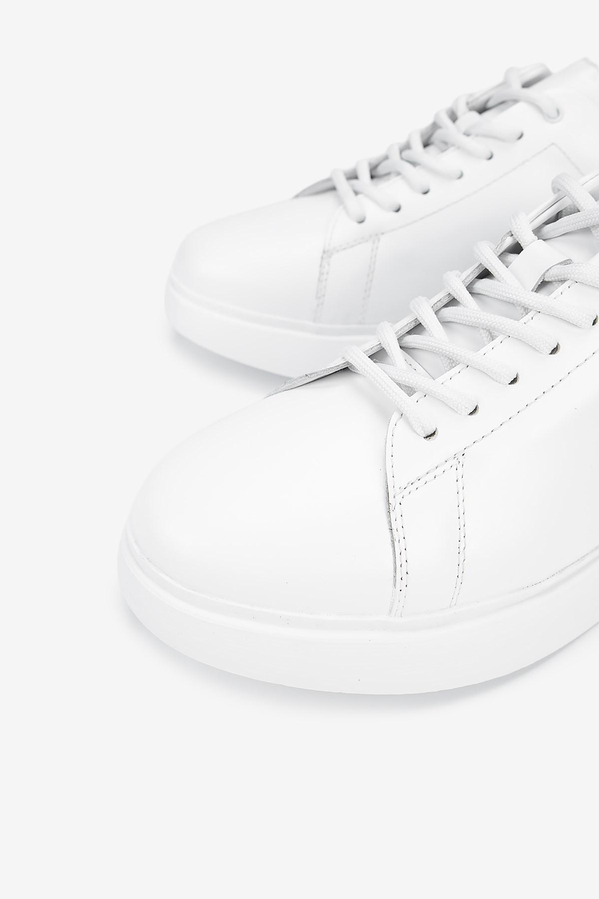 Erkek Deri Bağcıklı Günlük Sneaker — Beyaz · görsel 3