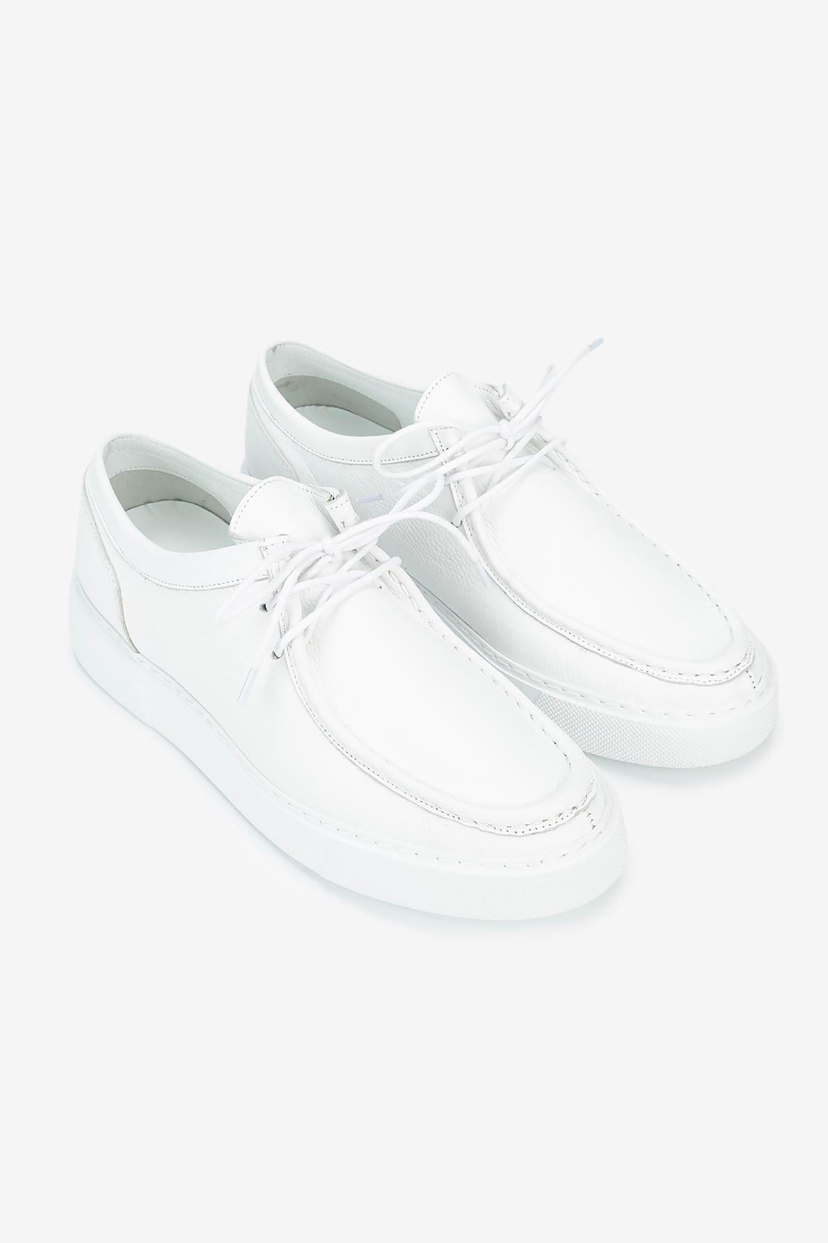 Erkek Deri Bağcıklı Günlük Sneaker — Beyaz · görsel 2