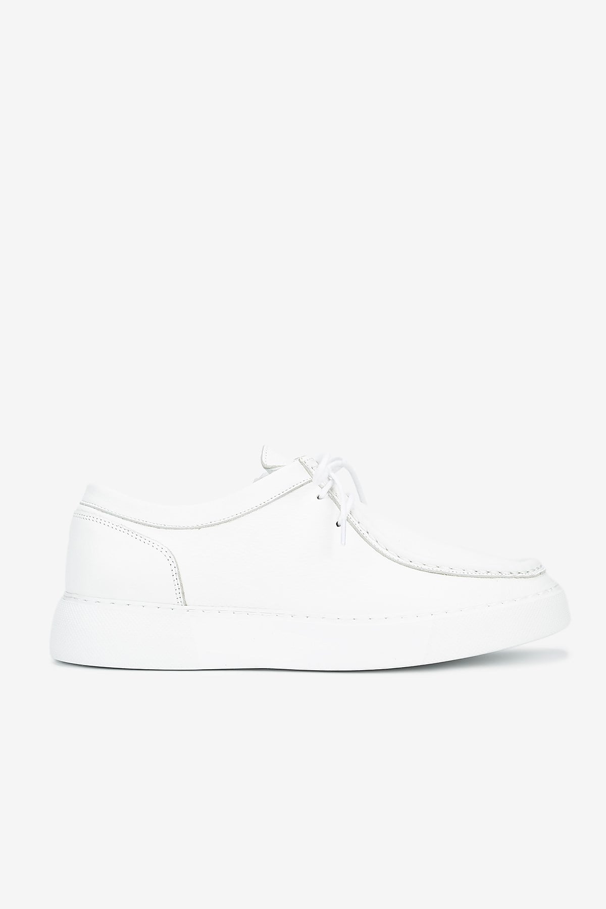 Erkek Deri Bağcıklı Günlük Sneaker — Beyaz