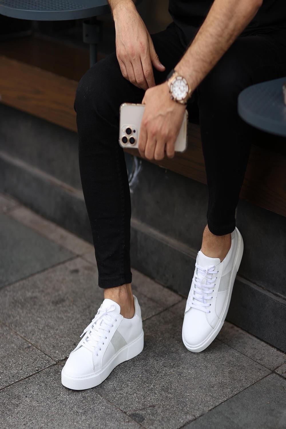 Erkek Deri Bağcıksız Günlük Sneaker — Beyaz · görsel 3