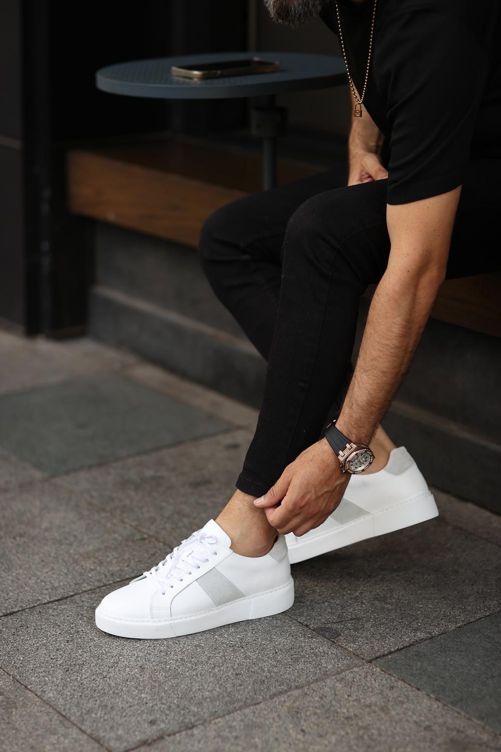 Erkek Deri Bağcıksız Günlük Sneaker — Beyaz