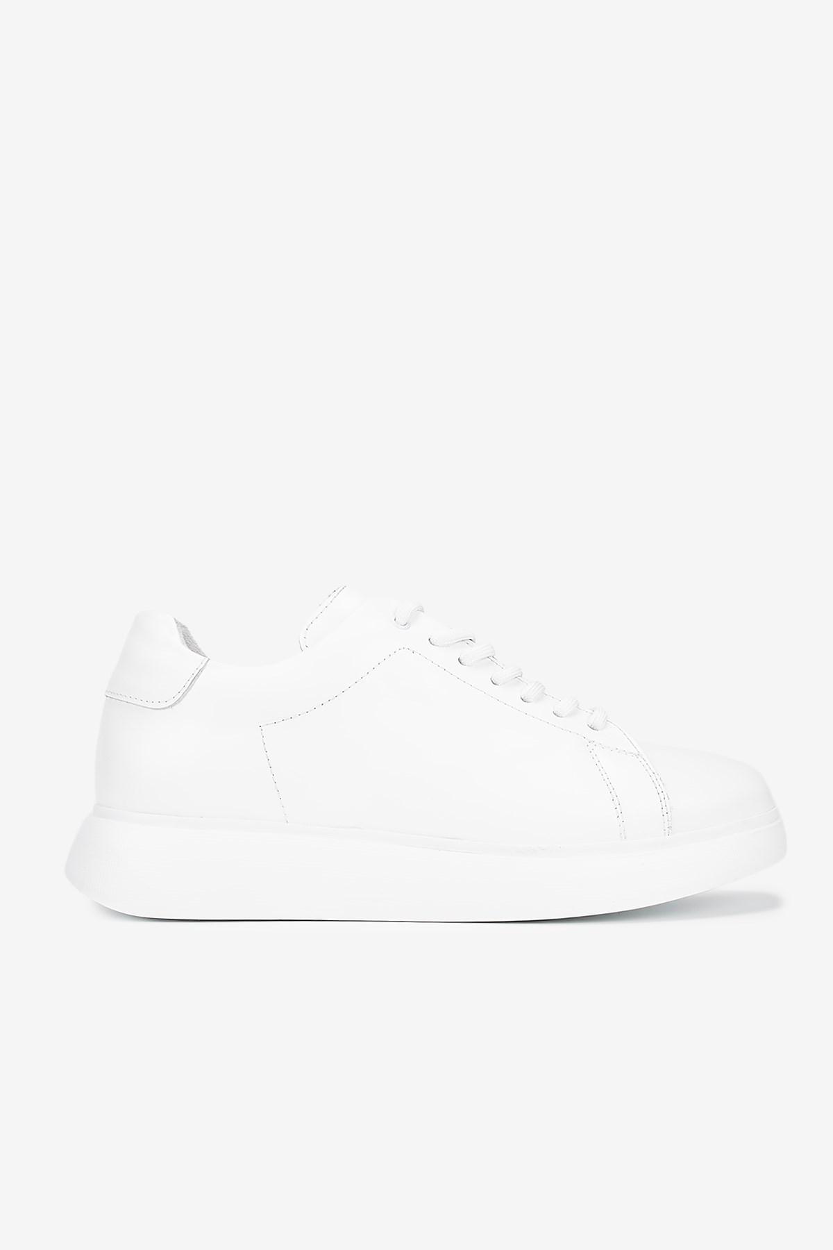 Erkek Deri Bağcıklı Günlük Sneaker — Beyaz