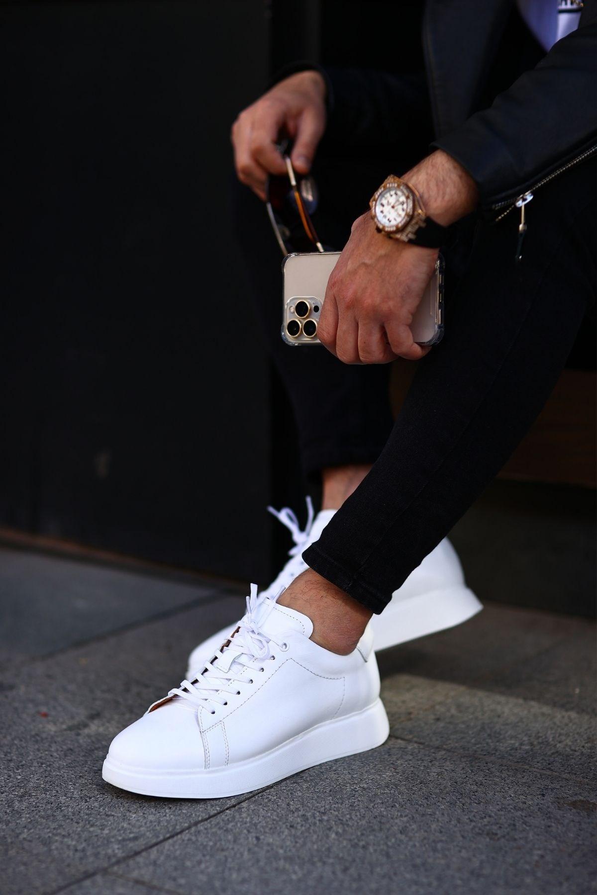 Erkek Deri Bağcıklı Günlük Sneaker — Beyaz · görsel 5