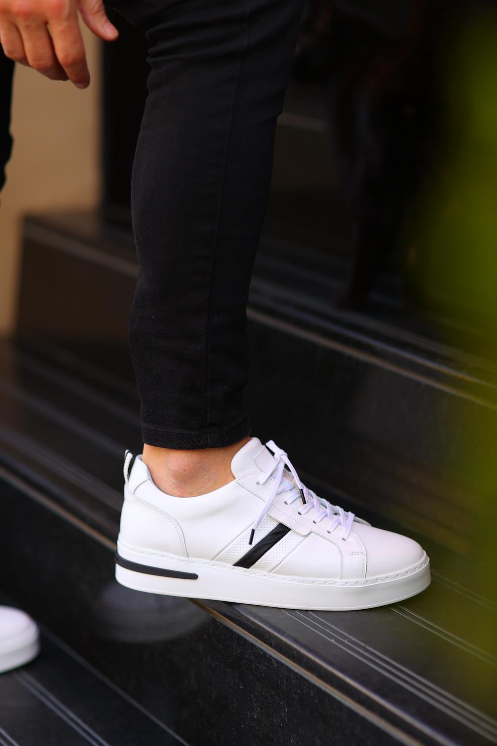Erkek Deri Şerit Detaylı Sneaker — Beyaz · görsel 4
