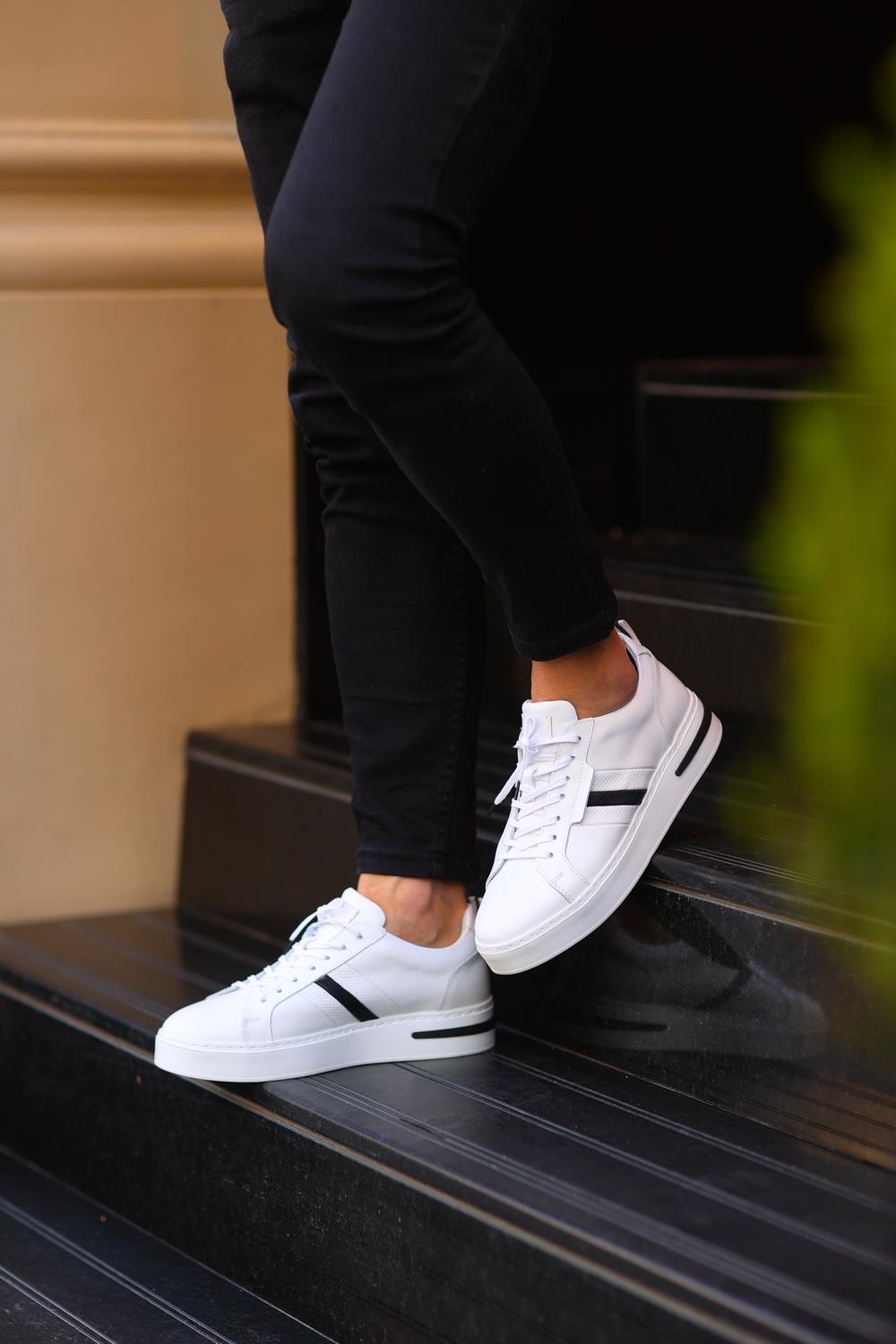 Erkek Deri Şerit Detaylı Sneaker — Beyaz · görsel 2