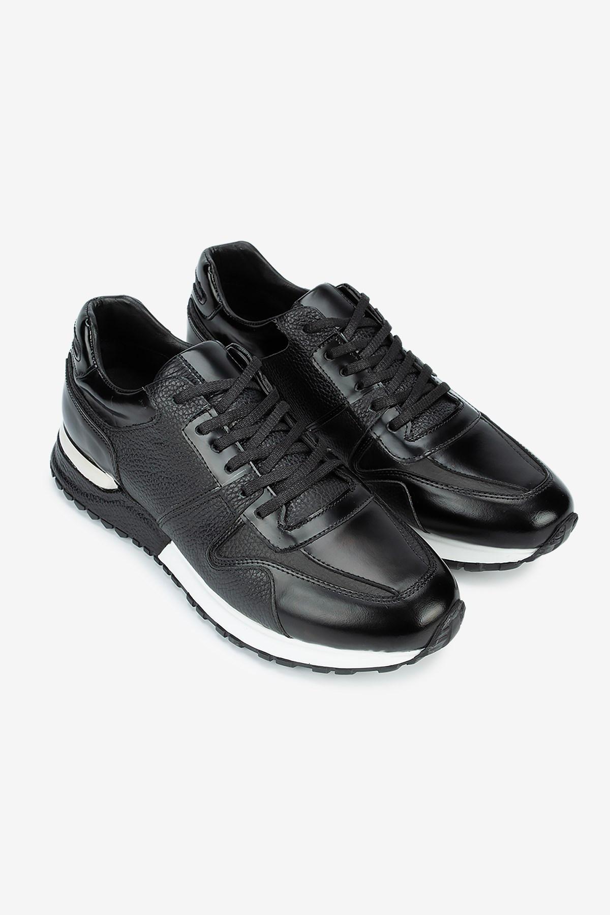 Erkek Açma Deri Bağcıklı Günlük Sneaker — Siyah · görsel 2