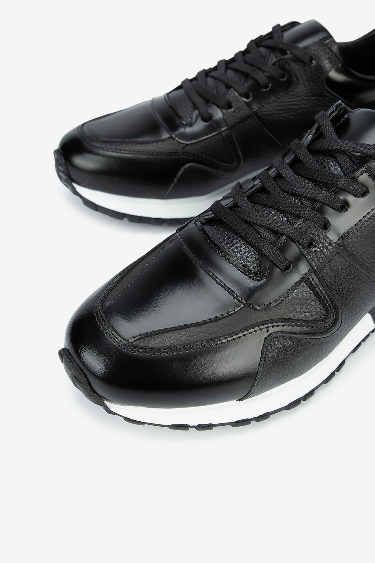Erkek Açma Deri Bağcıklı Günlük Sneaker — Siyah · görsel 3