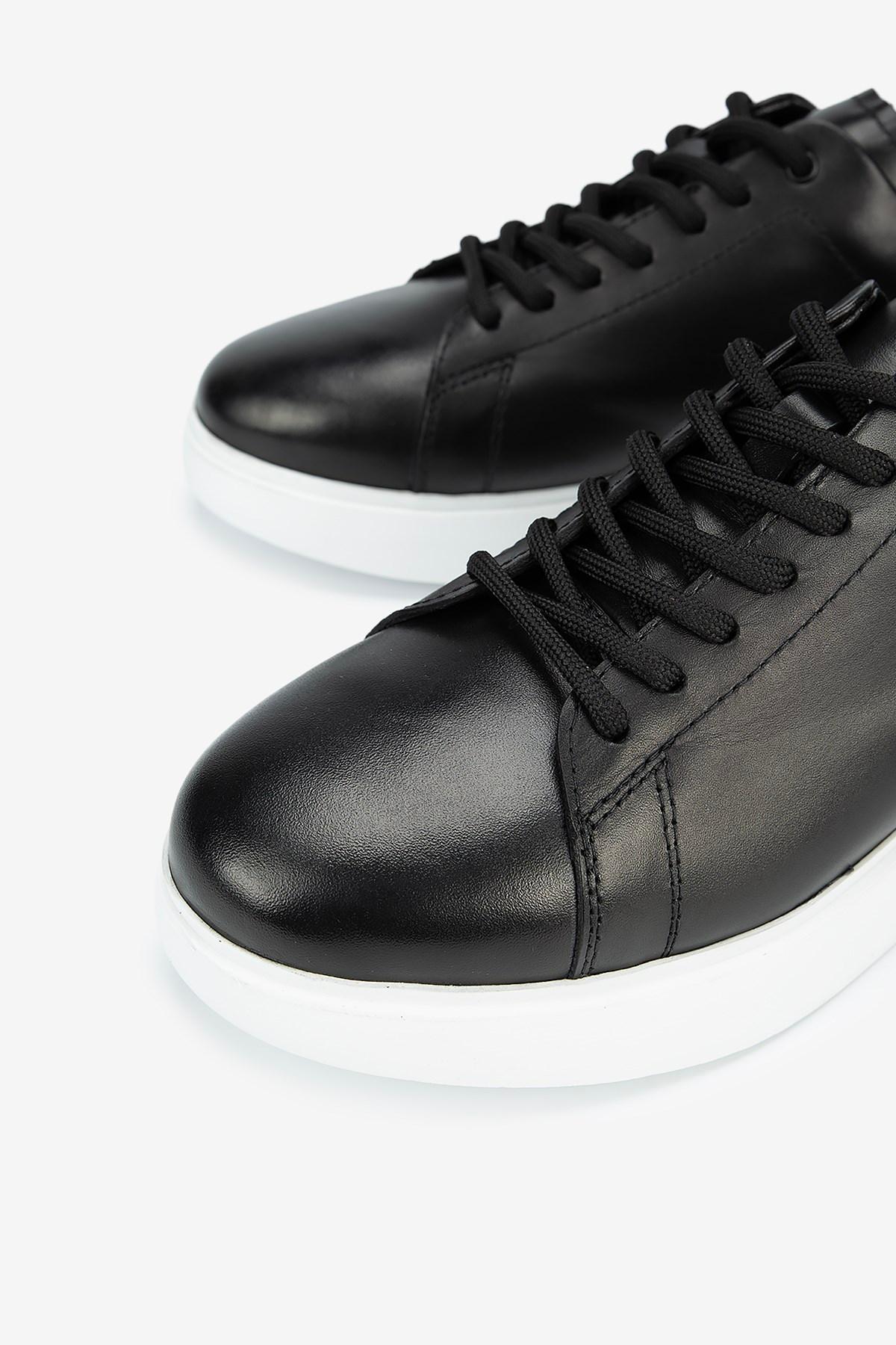 Erkek Deri Bağcıklı Günlük Sneaker — Siyah · görsel 3