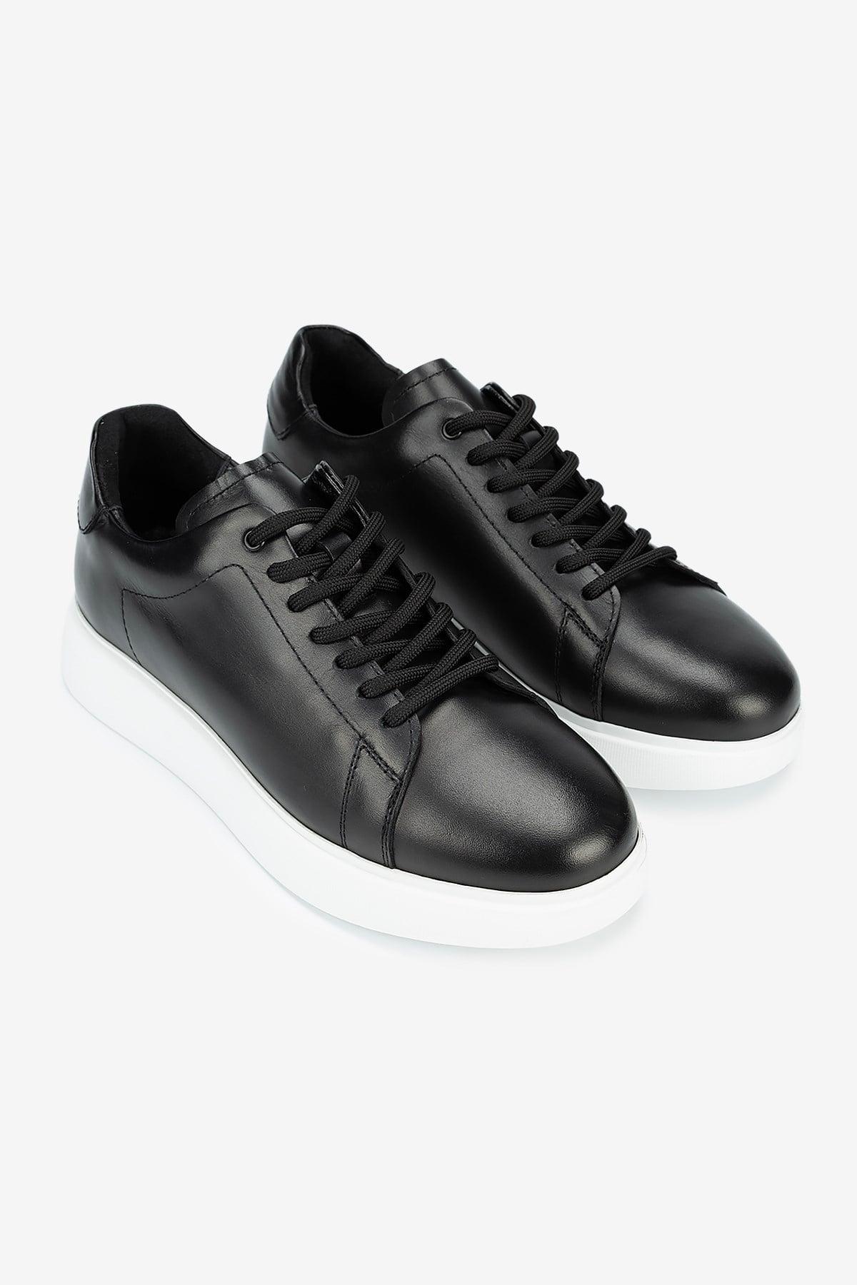 Erkek Deri Bağcıklı Günlük Sneaker — Siyah · görsel 2