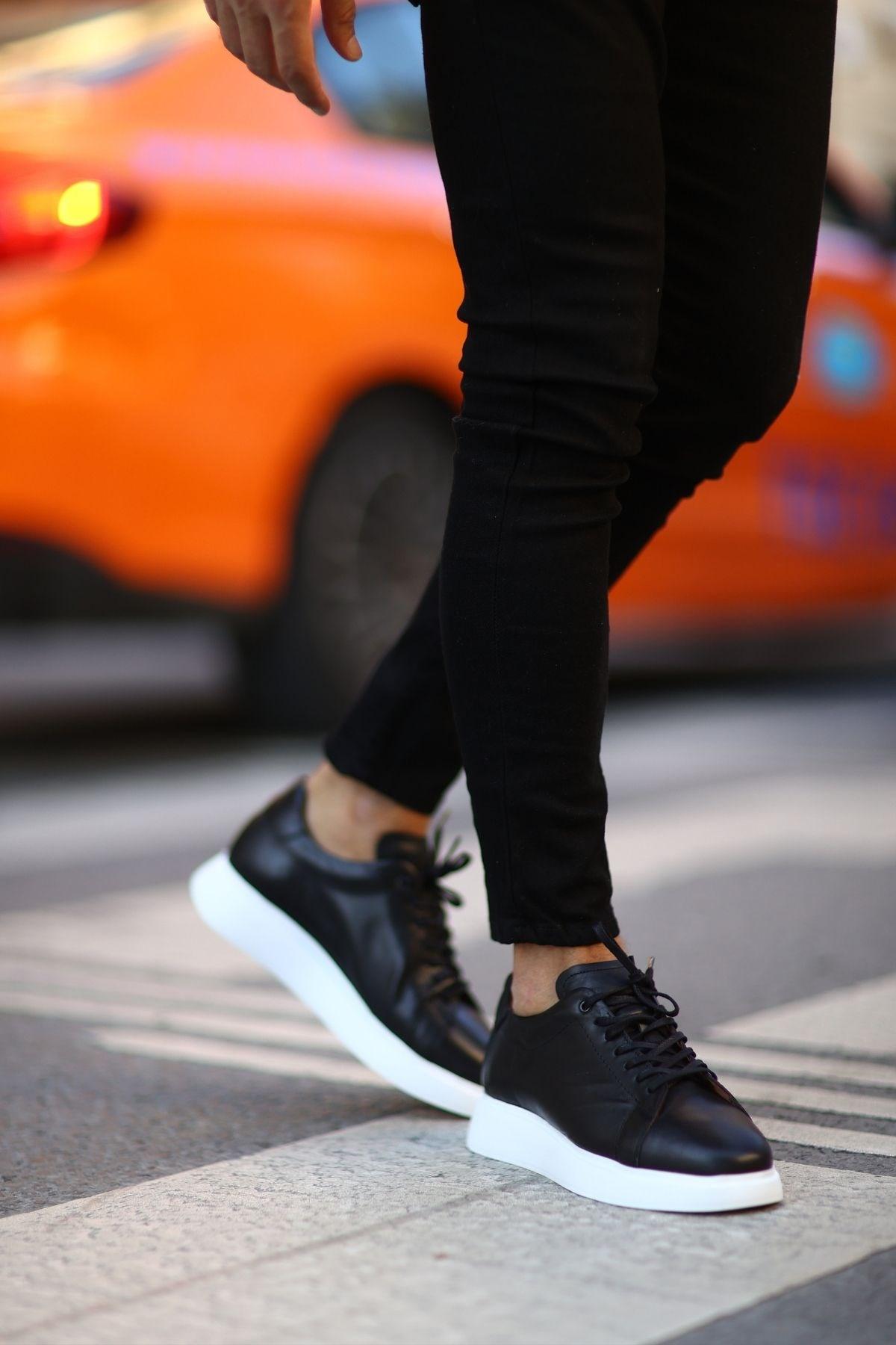 Erkek Deri Bağcıklı Günlük Sneaker — Siyah · görsel 5