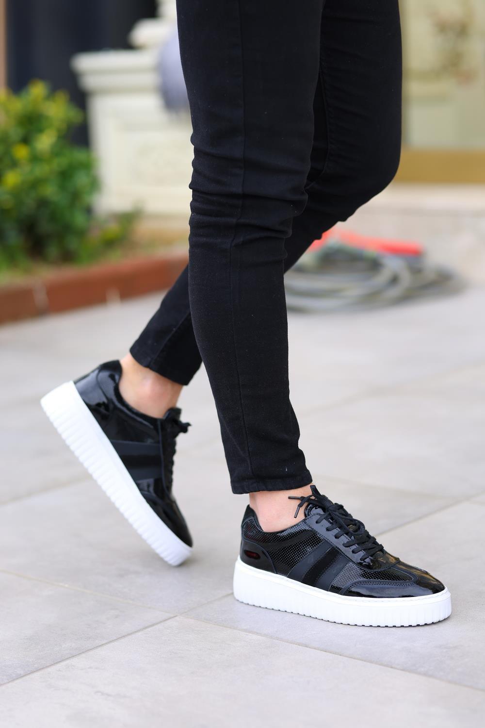 Erkek Rugan Deri Bağcıklı Günlük Sneaker — Siyah · görsel 2