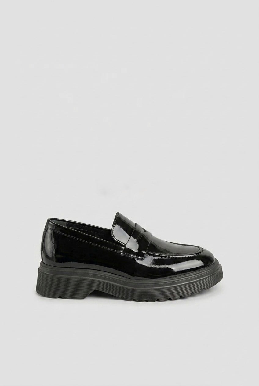 Erkek Rugan Deri Kalın Tabanlı Klasik Loafer — Siyah
