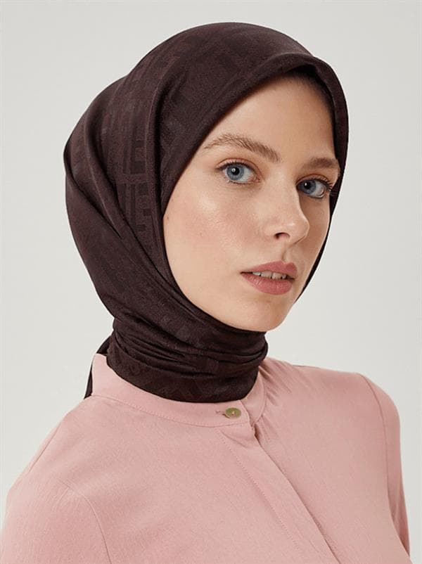 Acı Kahve F Desen Parlak Jakar Eşarp