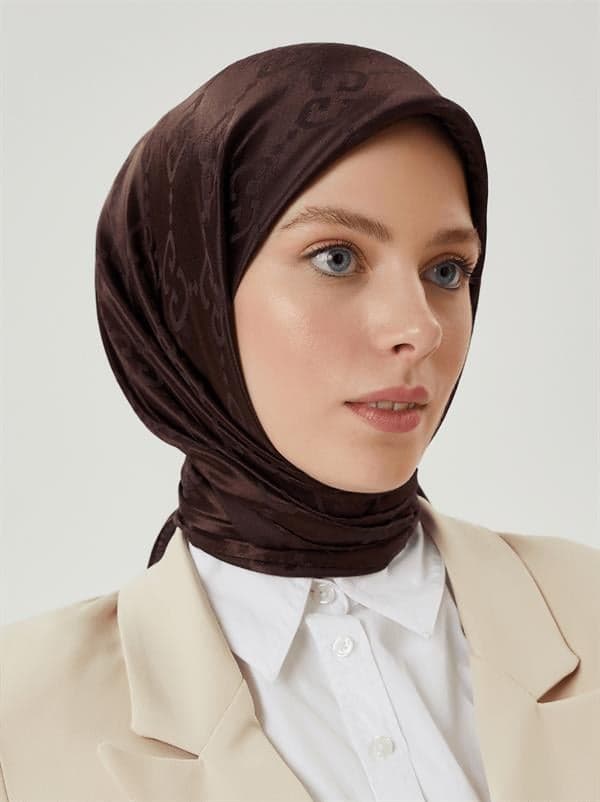 Acı Kahve G Desen Parlak Jakar Eşarp