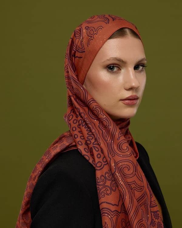 Amber & Patlıcan Bala Hatun Desen Şal - 28