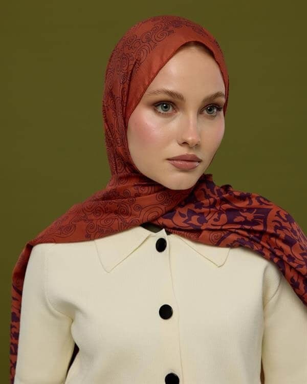 Amber & Patlıcan Saraylı Desen Şal - 28
