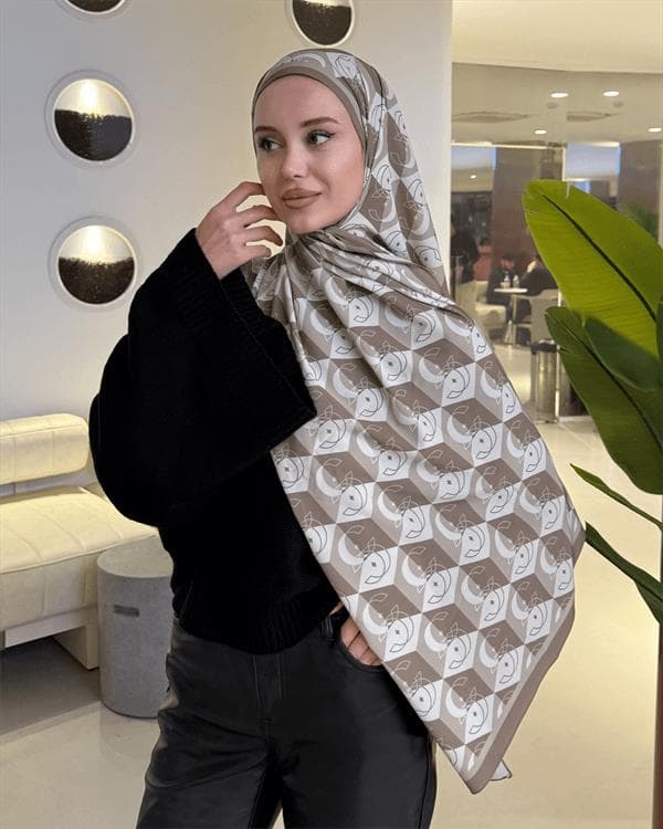 Bej Icon Vual İpek Şal