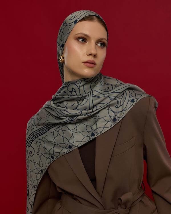Bej & Lacivert Efsunlu Desen Şal - 60