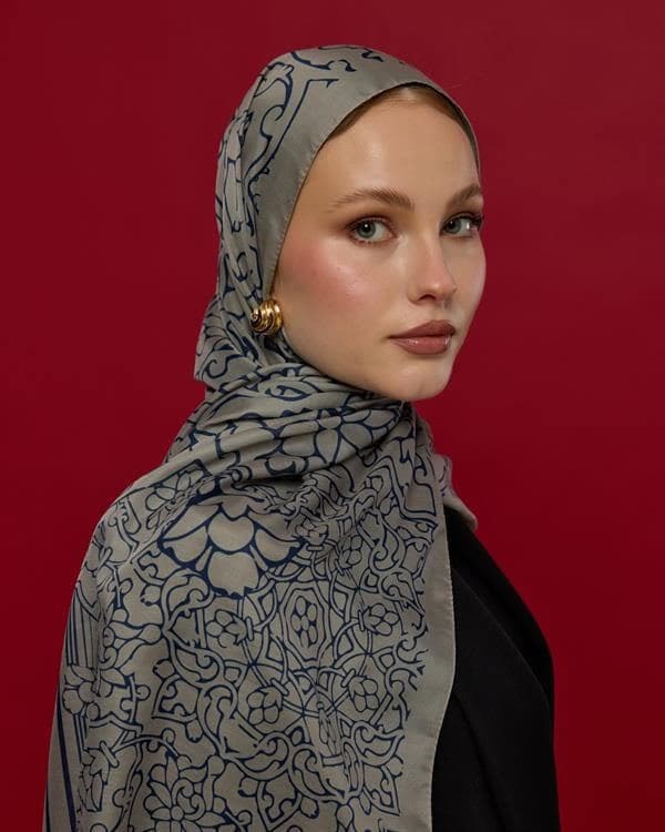 Bej & Lacivert Harem Rüyası Desen Şal - 60