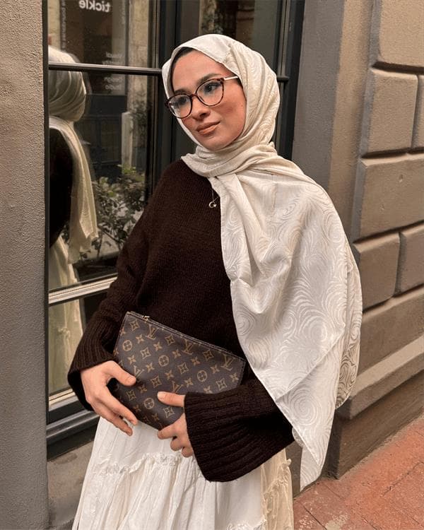 Bej Revan Desen Jakar Şal