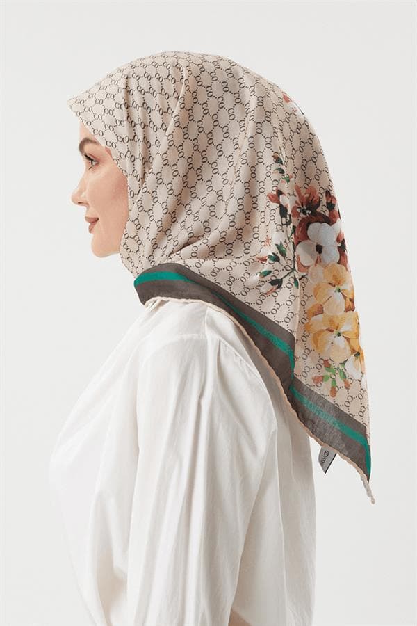 Bej - Rose Pamuk Eşarp