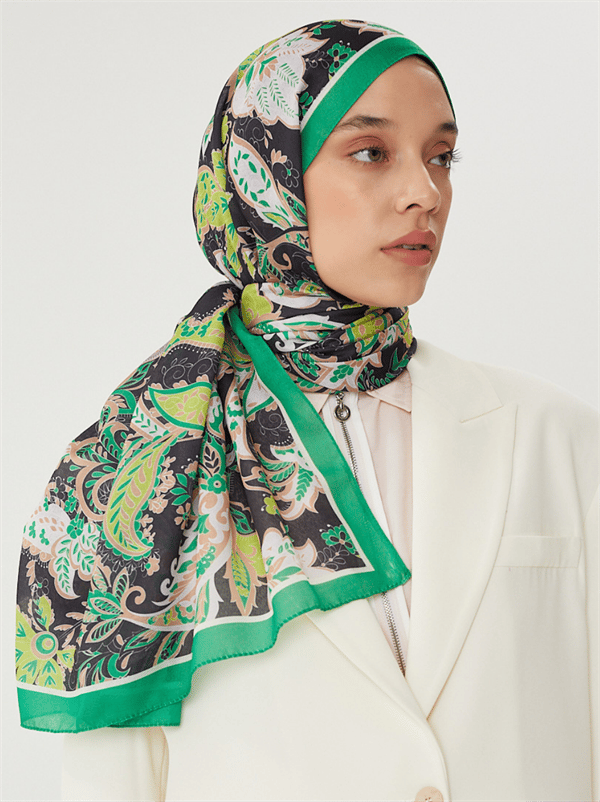 Benetton & Siyah Retro Desen Şal