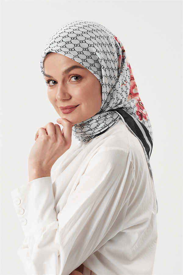 Beyaz - Rose Pamuk Eşarp - görsel 3