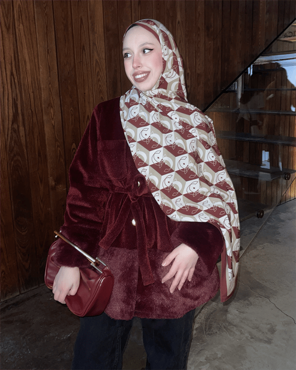 Bordo Icon Vual İpek Şal - görsel 3