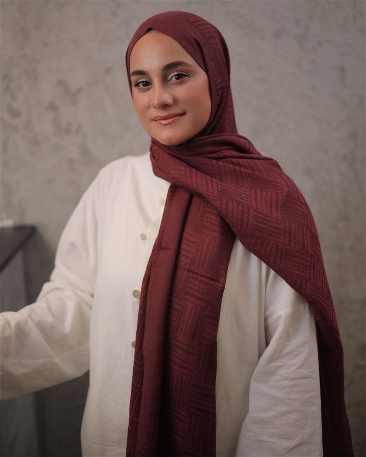 Bordo Imannoor Ritim Desen Pamuk Jakar Şal