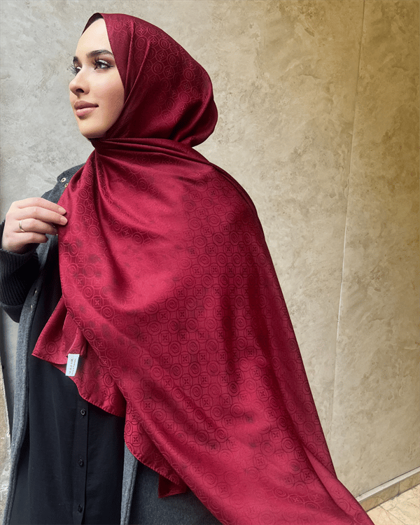Bordo Luxe Desen Jakar Şal
